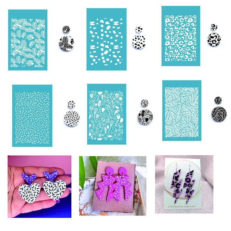 

New Silk Screen Stencils for Polymer Clay Reusable Silkscreen Print Kit Mesh Stencils Transfer DIY Crafts Printing Jewelry