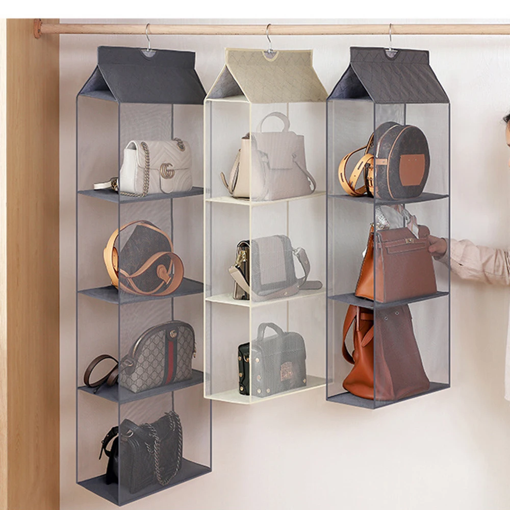 

2/3/4 Layers Handbag Hanging Organizer For Wardrobe Closet Three-dimensional Transparent Storage Bag Door Wall Sundry Shoe Bag