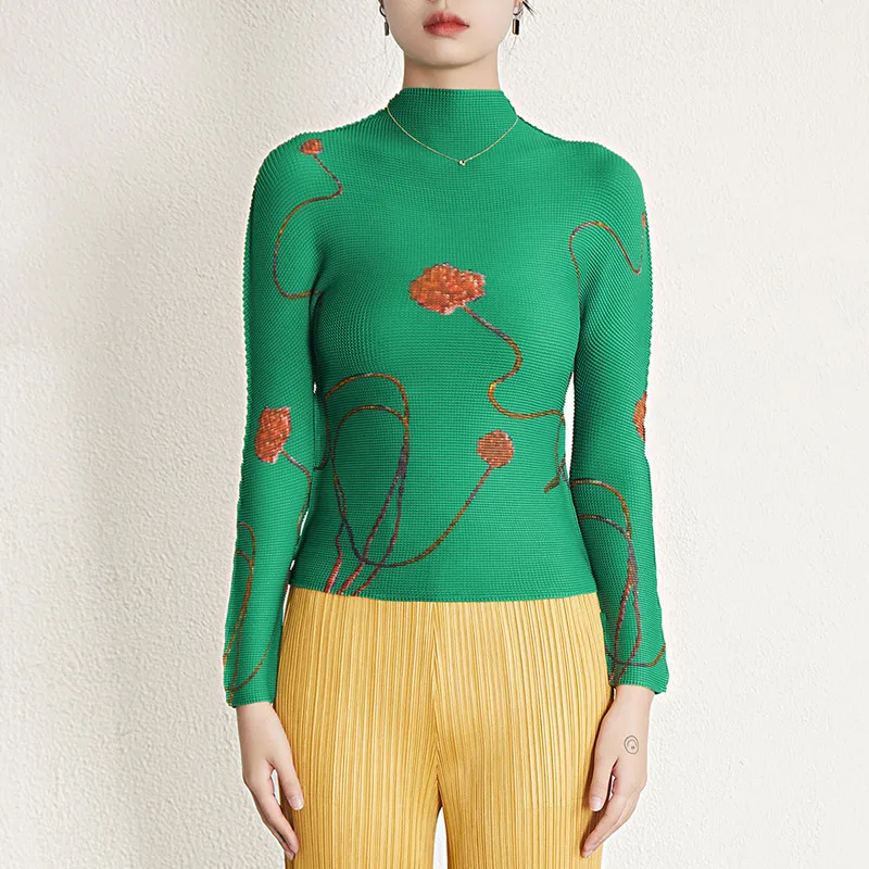 Женская футболка новинка весны 2023 эластичная плиссированная водолазка миаке с