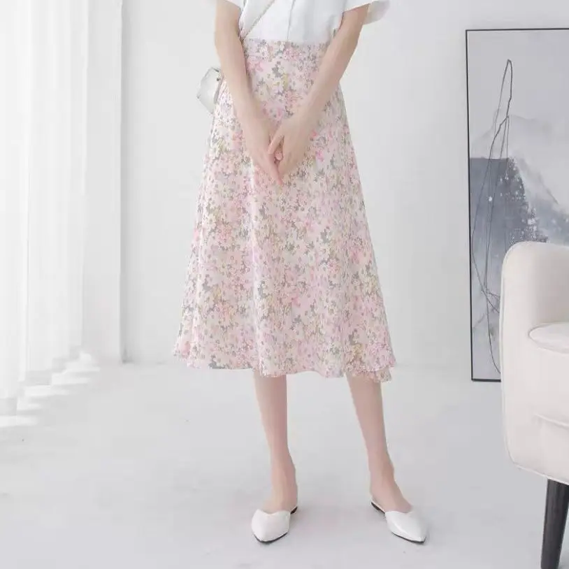 

Summer Korean Style Chiffon Woman Skirts Office Lady Skirts Womens Midi Skirts Green Skirts Faldas Largas Mujer
