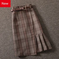 2022 new band plaid pleated skirt mini skirts summer long skirts women korean japanese style micro skirts with belt