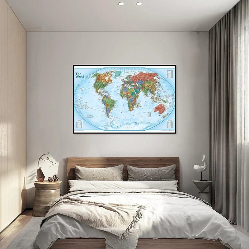 

84*59cm Map of The World Unframed Picture Non-woven Canvas Painting Wall Art Posters Decorative Prints Room Home Decoration