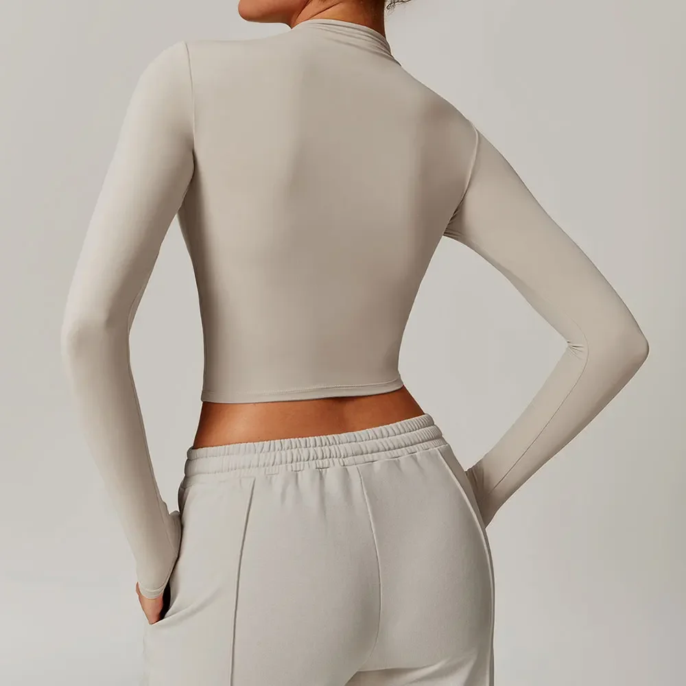 Женские укороченные топы с высоким воротом футболки для йоги однотонный