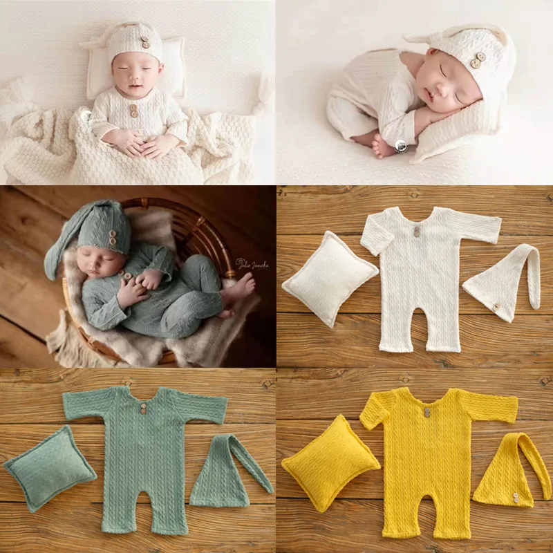 Newborn Photography Clothing Hat+Pillow+Jumpsuit 3Pcs/Set Studio Infant Shoot Clothes Outfits Baby Photo Props Accessories