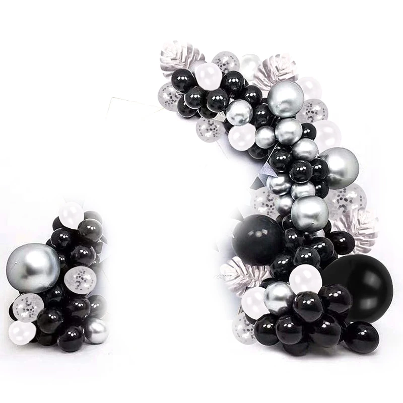 

Balloon Arch Garland Maker Kit, 100PCS Black White Silver Balloons For Boys, Girls Birthday Decorations, With Palm Leaf