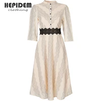 hepidem clothing fashion designer summer long dress women 2022 new short sleeve patchwork lace vintage jacquard dress 69803