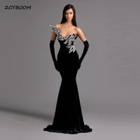 sexy black mermaid velvet formal evening dresses sweetheart sparkly glitter sequined sleeveless prom party gowns robe de soiree