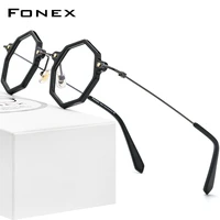 fonex acetate titanium eyeglasses frame women 2022 new vintage retro polygon prescription glasses men spectacles eyewear f85713