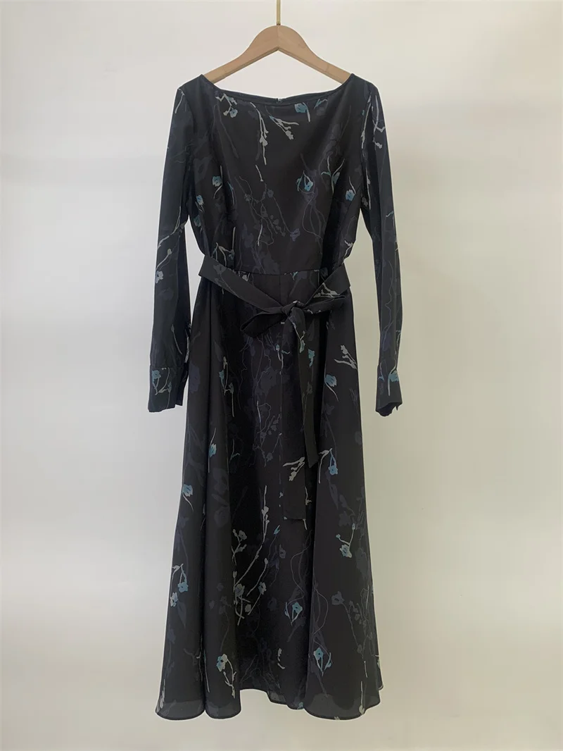 

Новинка лета 2023, высококачественные шелковые платья с круглым вырезом и принтом