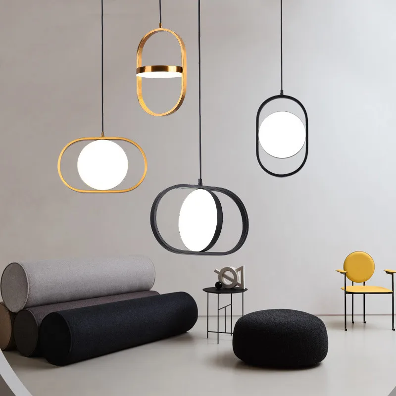 

Light Luxury Modern Led Pendant Lights Ring Metal Black Gold Chandelier Home Decoration Bedroom Indoor Bedside Drawing Room Lamp