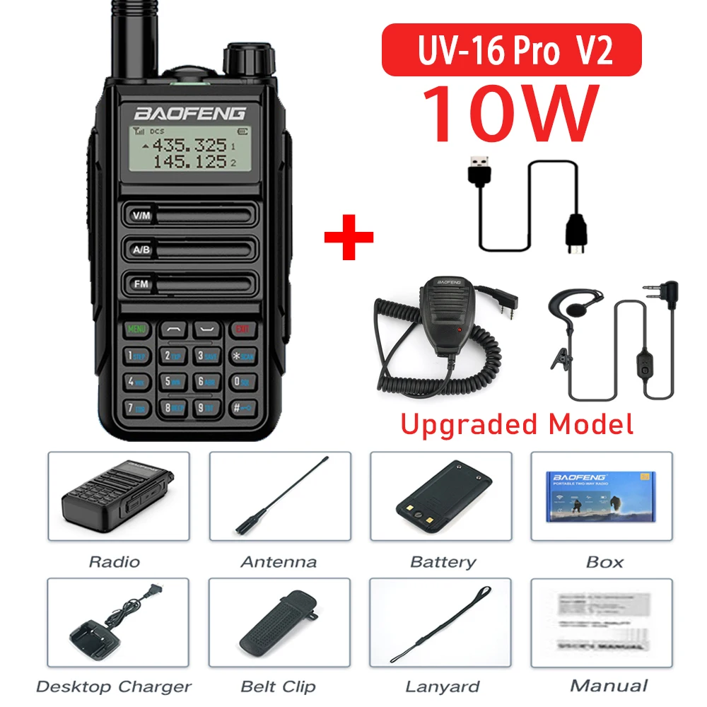 baofeng uv 16 pro v2 10w powerful handheld transceiver with uhf vhf dual band long range walkie talkie ham uv 5r two way radio free global shipping