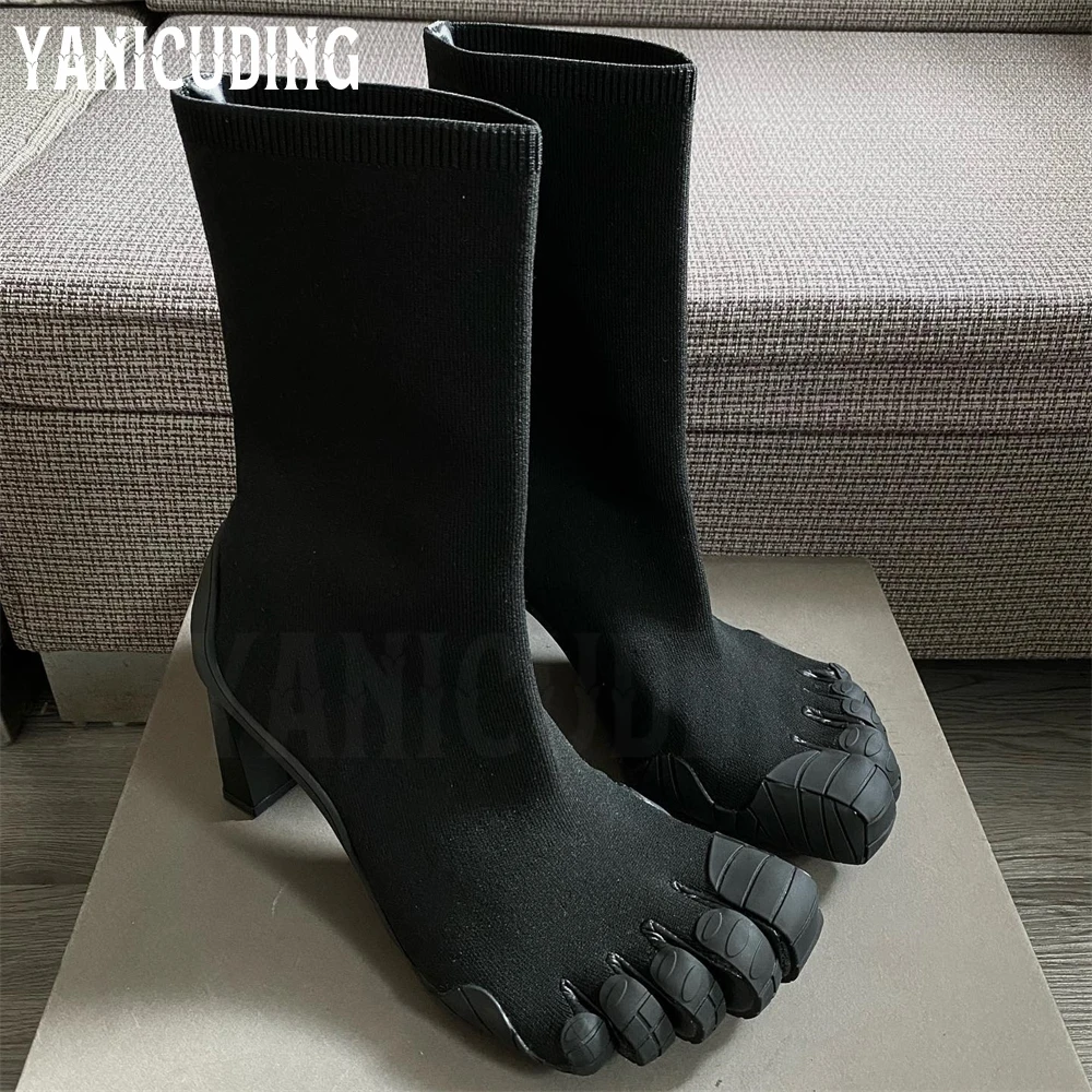Вязаные ботинки с пятью пальцами новинка дизайнерские стильные ботильоны модные