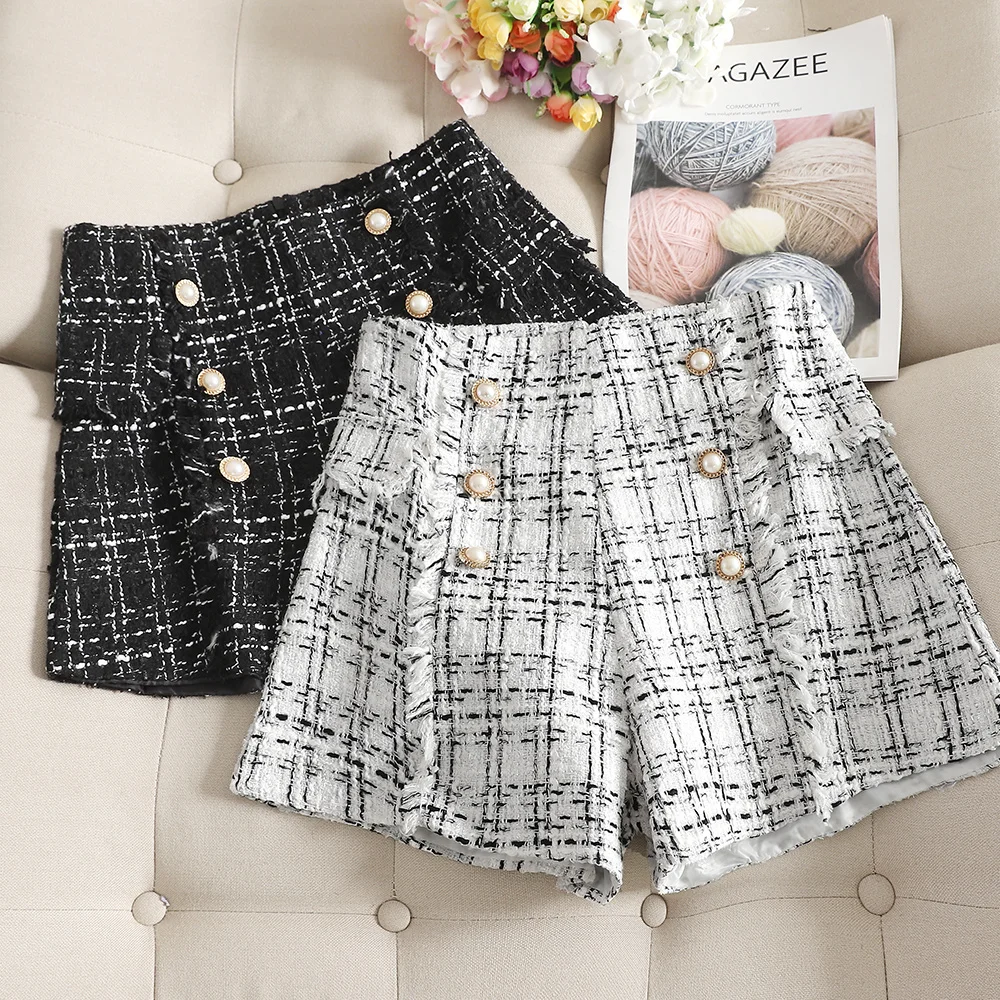 

Autumn and winter woolen children's loose wild small fragrance wide leg thick tweed shorts high waist boots