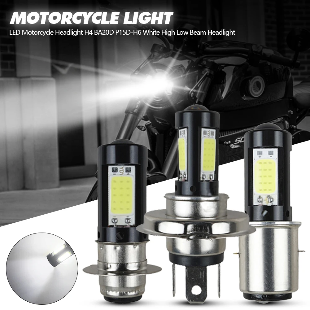 1 шт. H4 BA20D P15D H6 светодиодные лампы для фар мотоцикла 6000k Hi/lo Beam COB Moto светодиодный