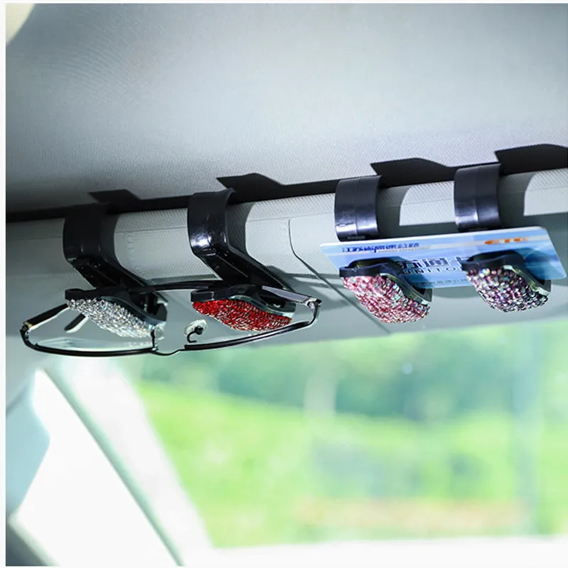 

Car Sun Visor Glasses Cases Sunglasses Eyeglasses Holder Clip Portable Auto Fastener Bling Bling Rhinestone Diamond Decoration