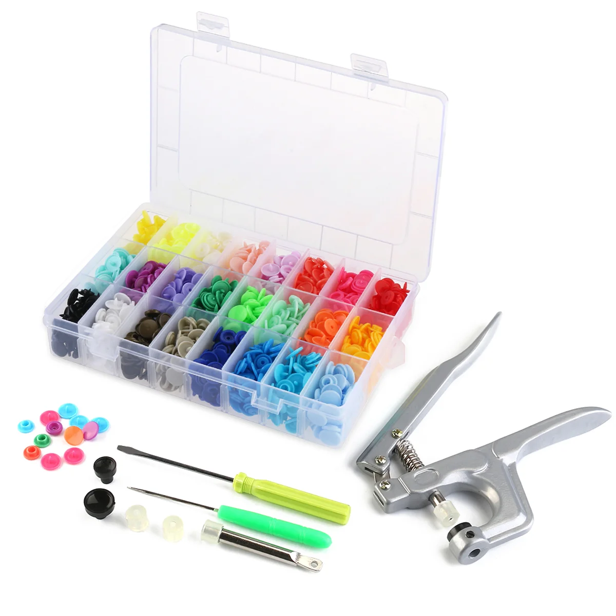 

360PCS Snap Buttons and Tools Professional Colorful Snap Hand-held Tools for Hat Clothes