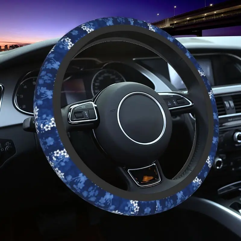 

Blue Sakura Blossom Steering Wheel Cover for SUV Flowers Floral Cherry Anti-Slip Car Steering Wheel 15 Inch Auto Accessories