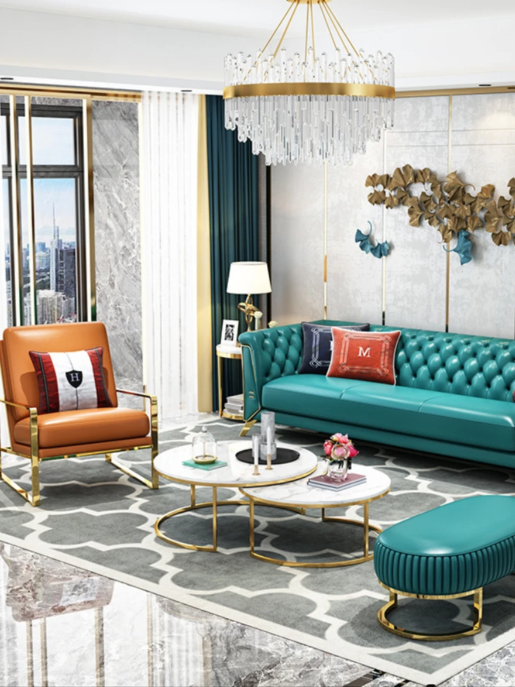 

TuyaItalian Simple Gray Living Room Creative First Layer Leather Combination Small Family Corner Sofa