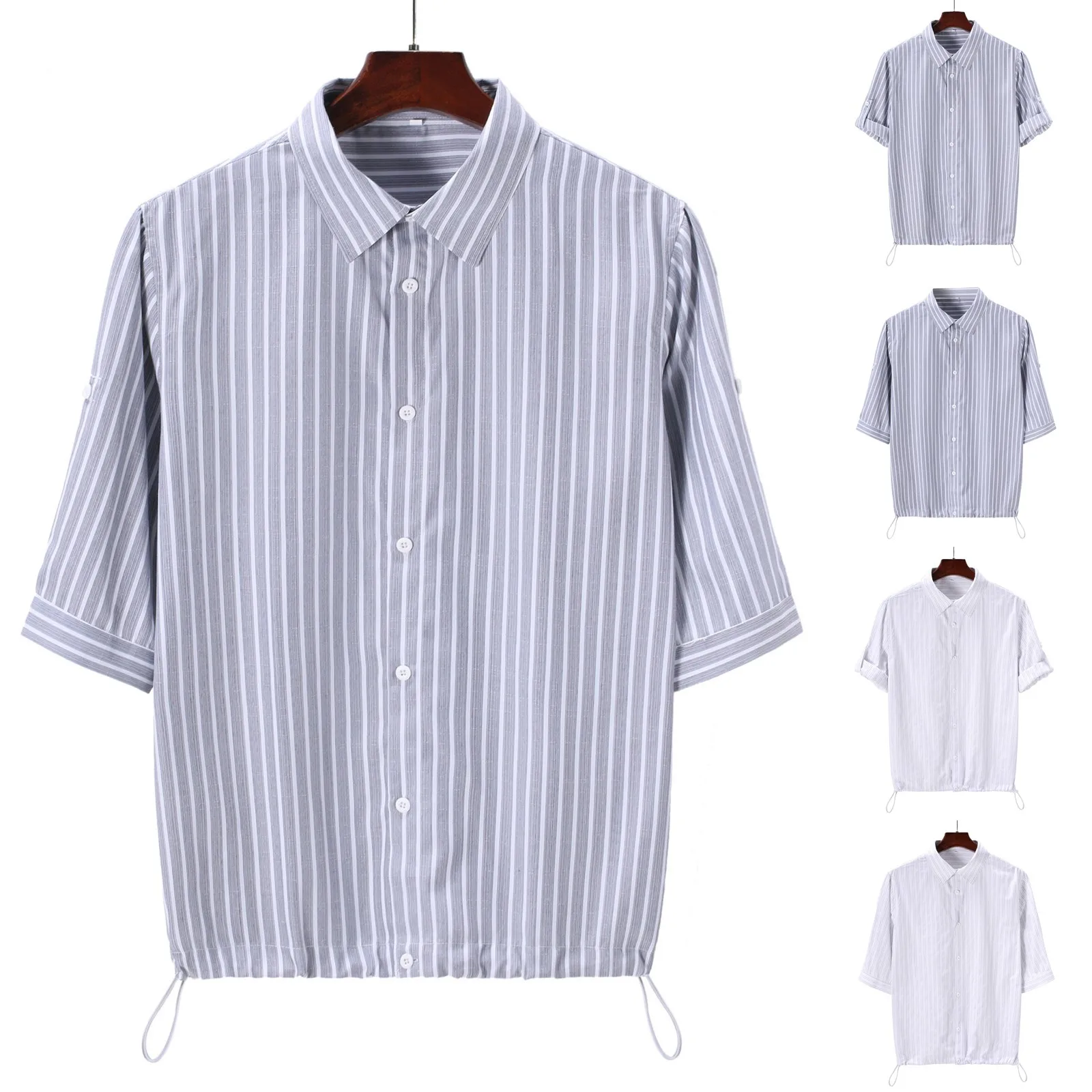 

Мужская однобортная Повседневная пляжная длинная рубашка с отложным воротником, удобная мужская рубашка большого размера с длинными рукав...