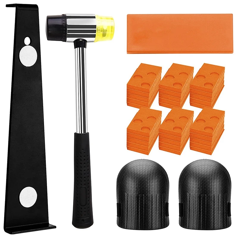 

Laminate Wood Flooring Installation Kit With 30 Spacers, Pull Bar,Rubber Tapping Block, Double-Faced Mallet,Kneepads