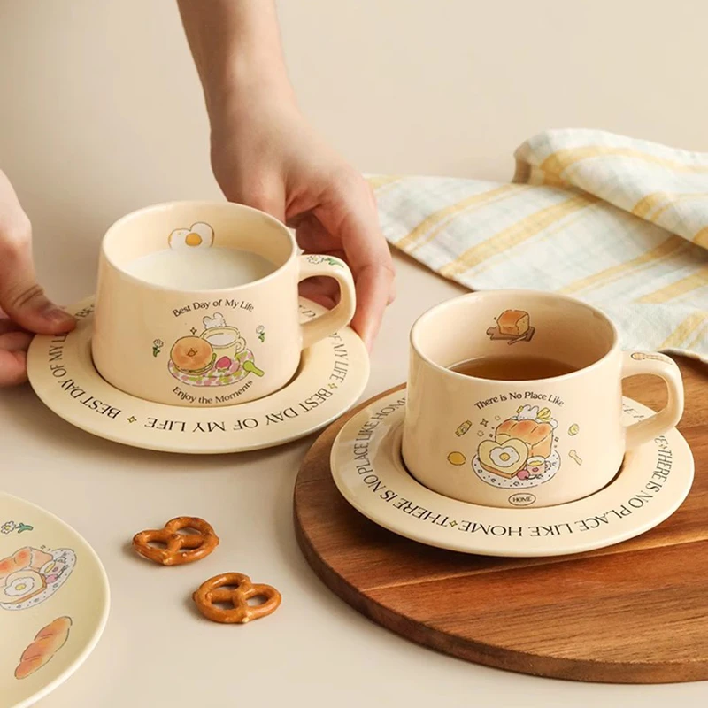 

Modern Travel Coffee Cup Kawaii Creative Handle Reusable Dessert Tea Cup Girls Cute Espresso Jogo De Xicaras Piece China Tea Set