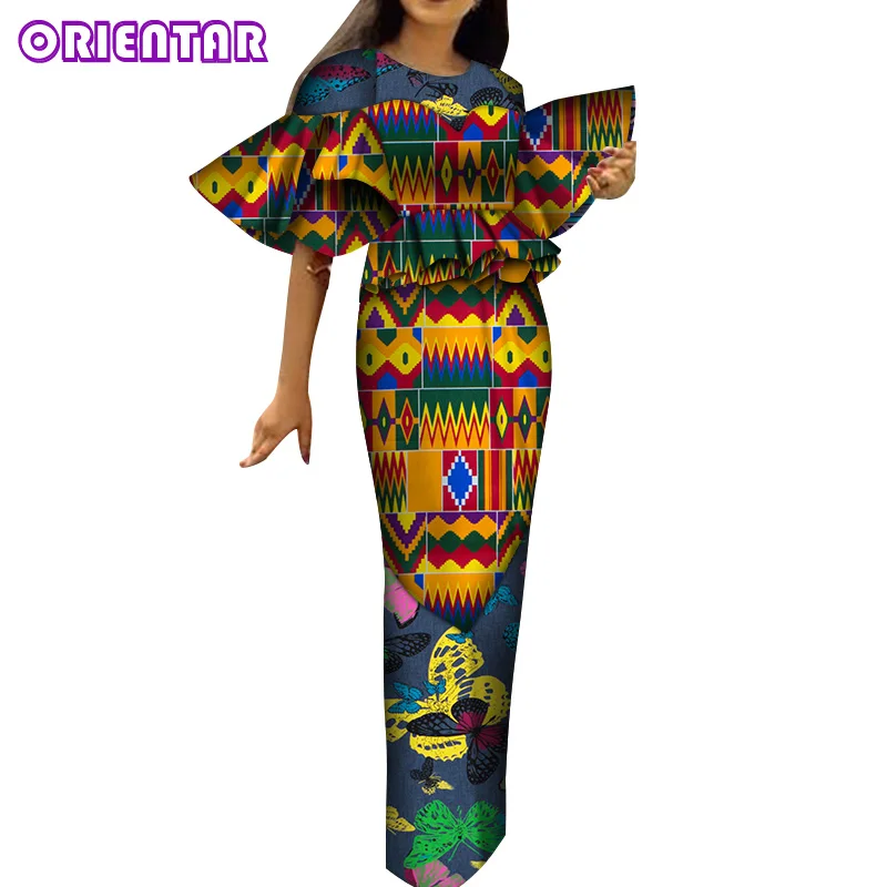 

Африканские юбки, комплект для женщин, костюмы, Лоскутные Топы с Африканским принтом и длинные юбки, индивидуальная африканская одежда на заказ WY6741