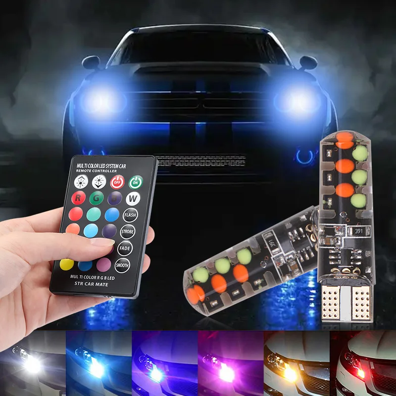 

T10 W5W RGB LED Bulb 12SMD COB 194 168 Wedge License Plate Light Remote Control Car Interior Reading Dome Lamp Clearance Lights