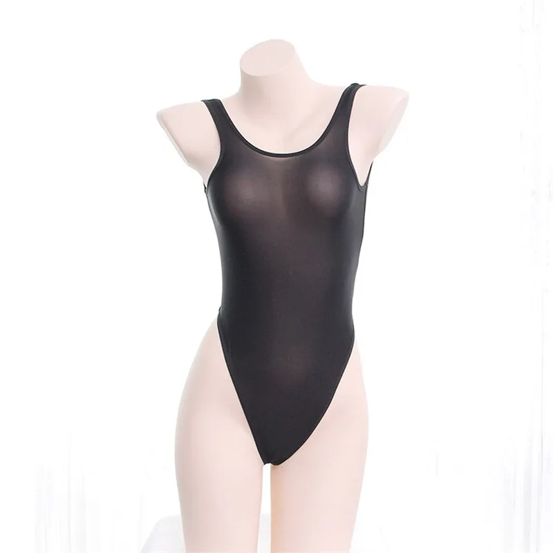 one piece swimsuit women swimwear monokini sexy bikini Ice silk Solid color Vest Ultra thin Transparent Japanese student spa