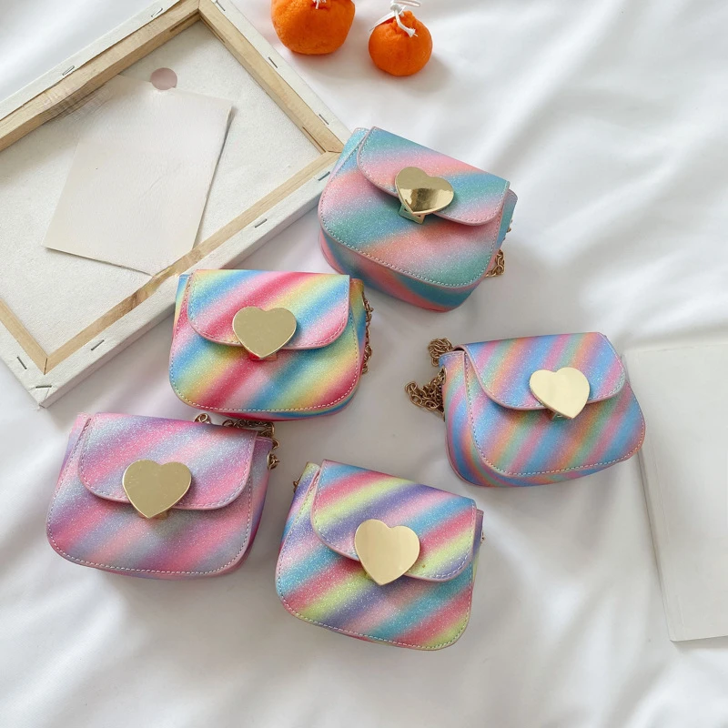 

Kids Rainbow Purses and Handbags Cute Leather Crossbody Bags for Girls Small Wallet Luxury Baby Messenger Bags