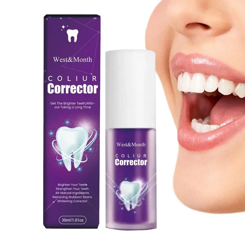 

Color Correcting Teeth Whitening Toothpaste 30mlNatural Ingredient Tooth Clean Mousse Fresh Breath Tooth Stain Remover Toothpast