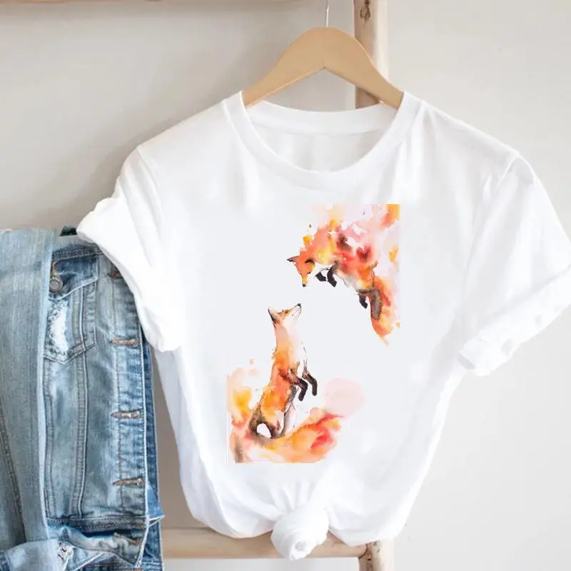 

Watercolor Lovely Aniaml Trend Fashion Casual Summer Women Clothing Short Sleeve Graphic Tee Female Top Clothes Tshirt T-shirt