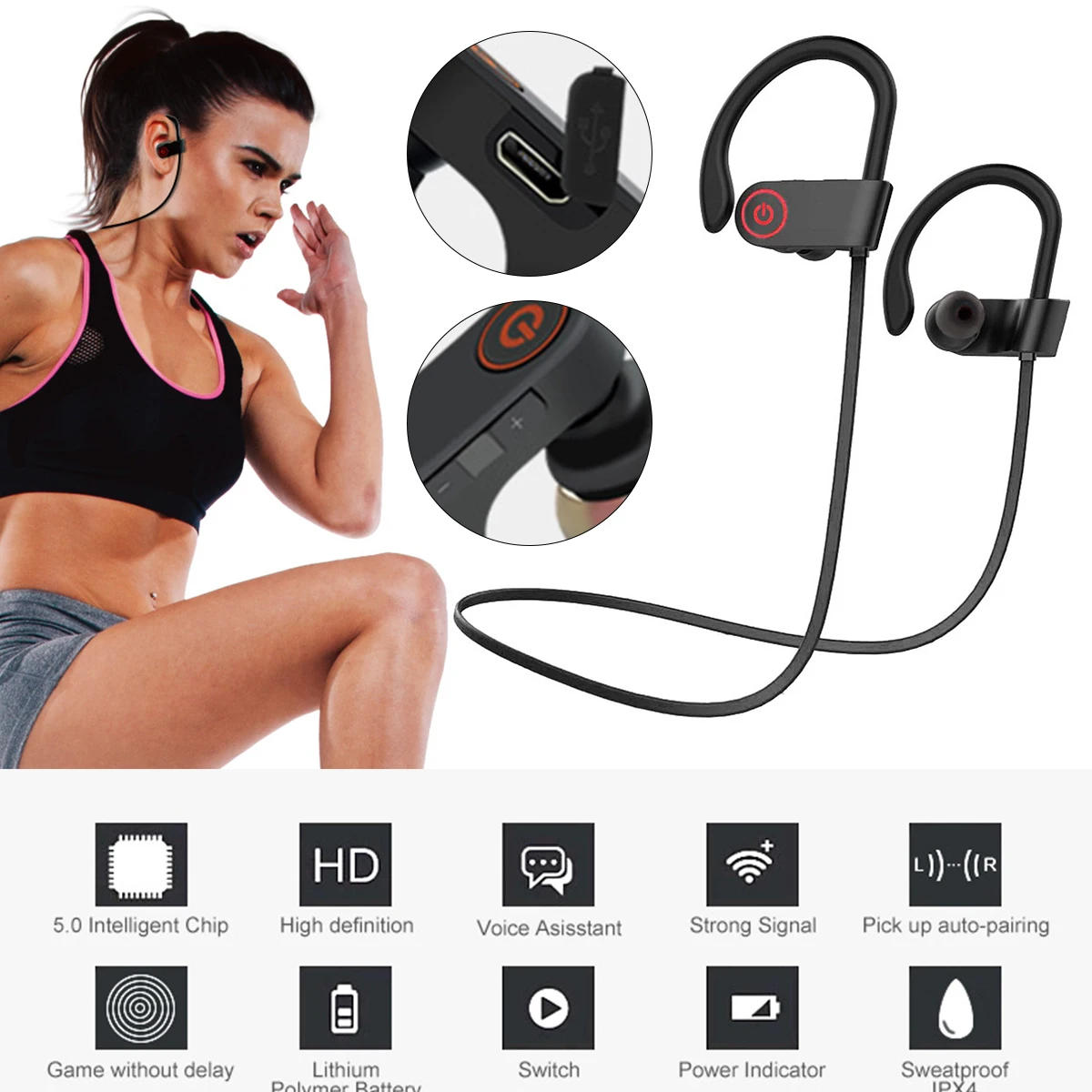 

Беспроводные наушники Bluetooth 5,0, наушники HiFi, стерео звуковая гарнитура, спортивные наушники с защитой от пота, Bluetooth наушники с аккумулятором...