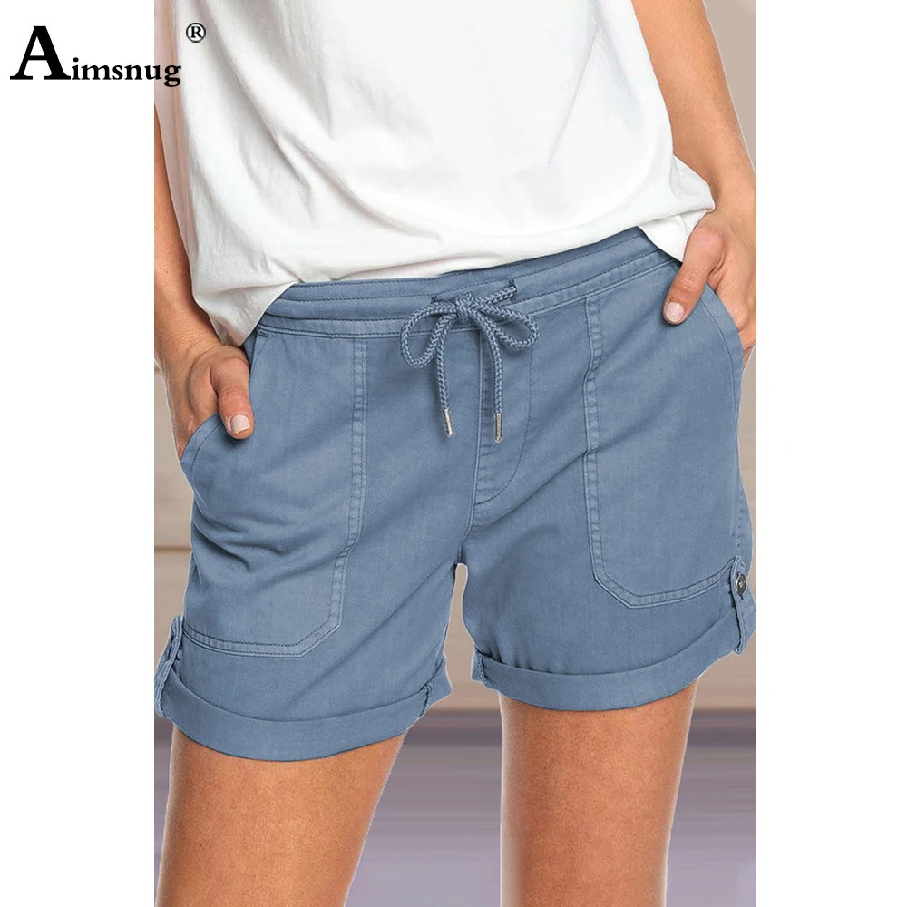 Women Casual Pocket Design Shorts 2022 New Stand Pockets Shorts Oversize 3xl Ladies Drawstring Shorts Blue Orange Beach Hotpants