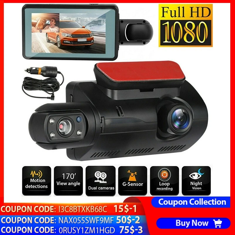 

2 Lens Car Video Recorder HD 1080P Dash Cam with WIFI Car Black Box 3.0 Inch IPS Camera Recorder Night Vision Loop Recording DVR