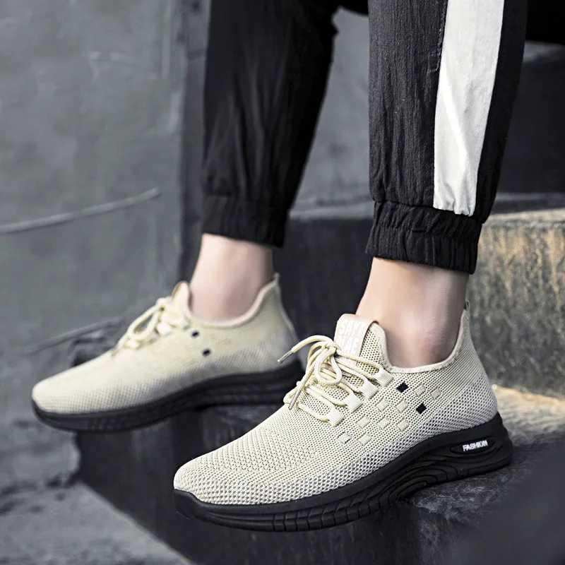 

Spring new flying woven men's shoes lace-up sports shoes