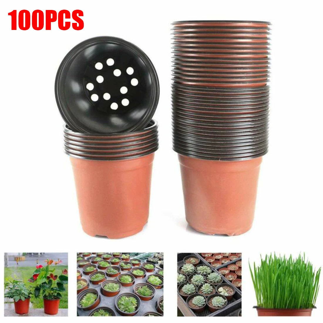 100pcs Plastic Planting Pots Seed Starter Grow Nursery Flower Herb Plant Tool Jardin Planter Flower Pot Simple Round Flower Pots
