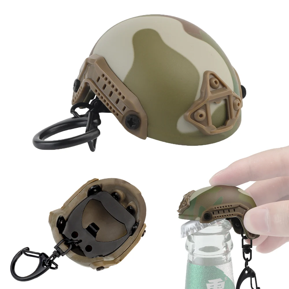 

Mini Airsoft Fast Helmet Model Keychain Key Ring Backpack Charm Hidden Bottle Opener Keychain Military Fan Collect Creative Gift