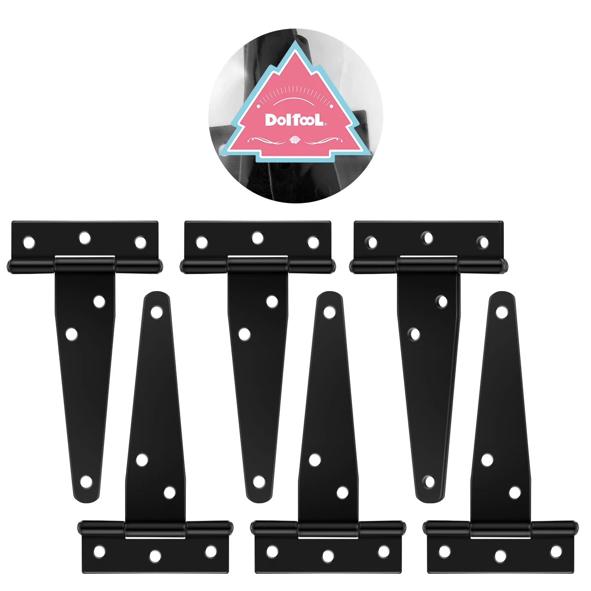 

DOITOOL 6PCS 4 Inch T Shape Rustproof Iron Light Duty Shed Hinge Gate Strap Hinge Door Gates Hinges (Black)
