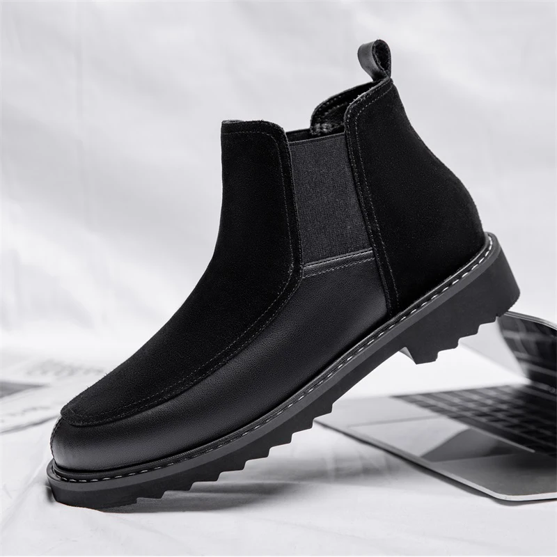 

England style mens chelsea boots black trend casual shoes cow suede leather ankle boot cowboy autumn winter short botas hombre