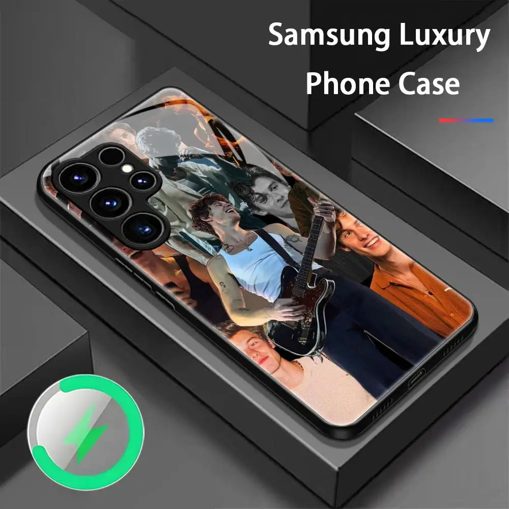 Фото Модный чехол для телефона с изображением певца Шона Мендеса для Samsung S26 S25 S24 S23 S22 S21 Plus Ultra Note20, стеклянный магнитный чехол. №2