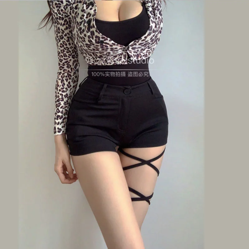 

WOMENGAGA Spring New High Waist Bandage Cross Bundle Casual Shorts Slim Hot Sexy Korean Women Shorts Irregular Workout 7U2J
