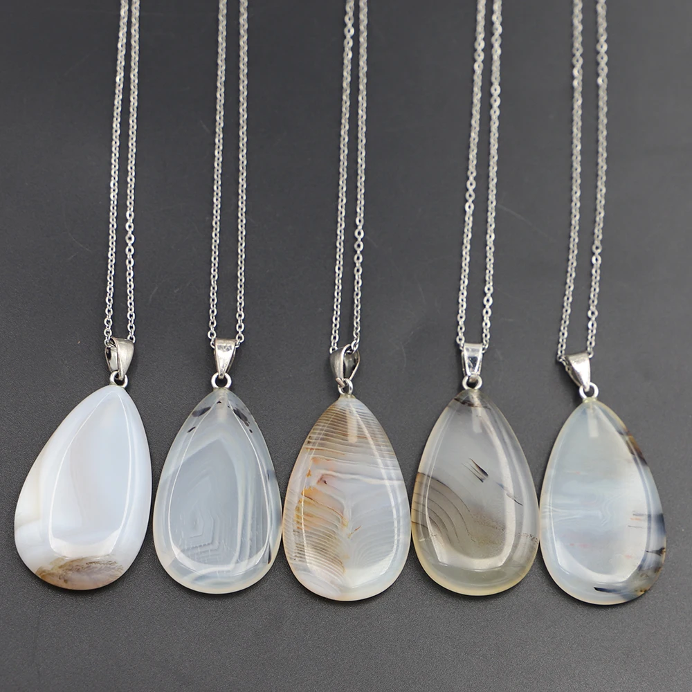 

Fashion Natural Stone Chalcedony Agates Necklace Water Drop Shape Pendant Jewelry Accessories Making Good Quality Gift Wholesale
