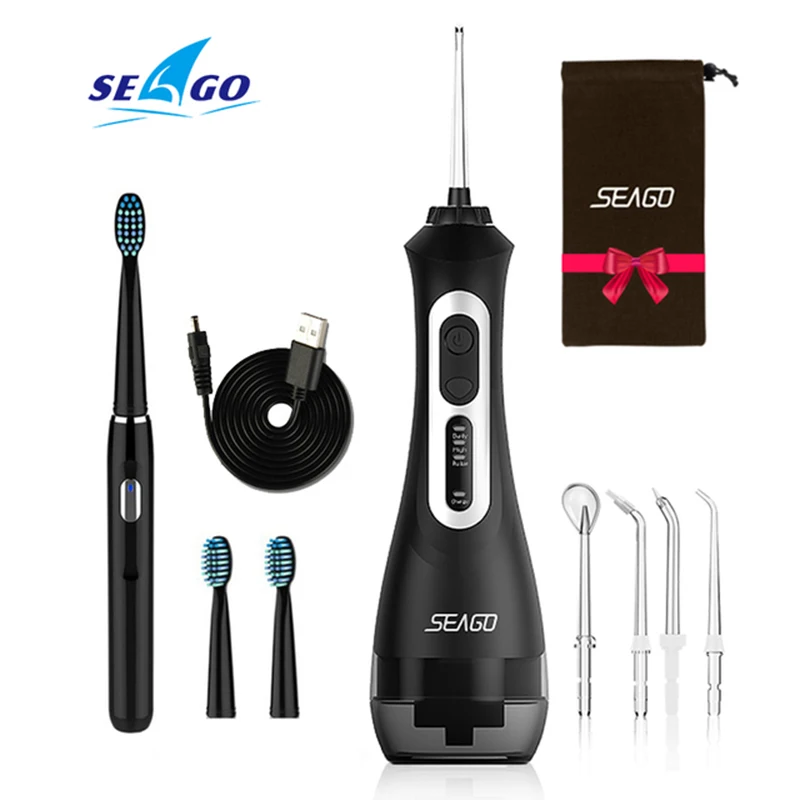 Seago Rechargeable Electric Toothbrush with Water Flosser Adults Sonic Tooth Brush Oral Dental Irrigator White BlackHome Gift