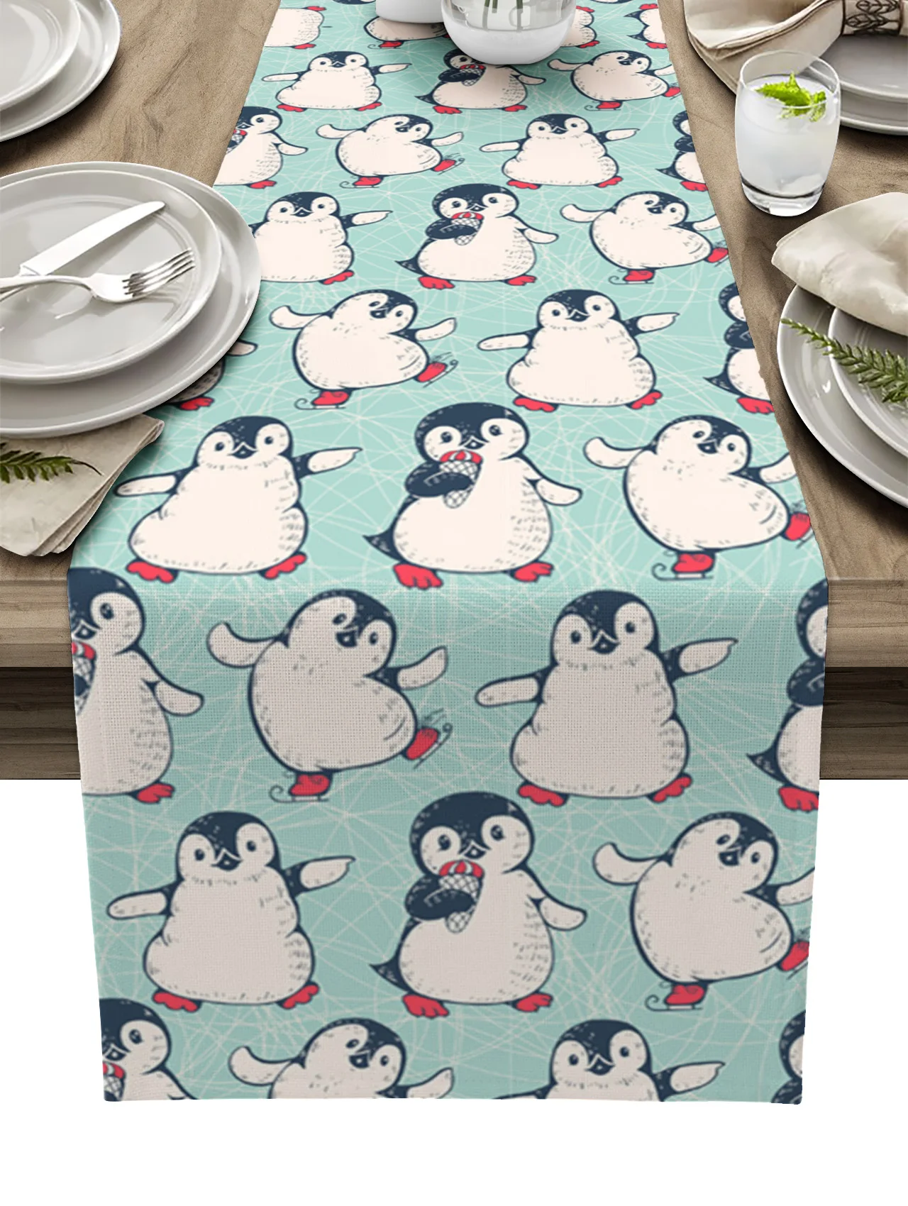 

Winter Cartoon Penguin Table Runner Home Wedding Banquet Festival Party Hotel Table Decoration Table Cover