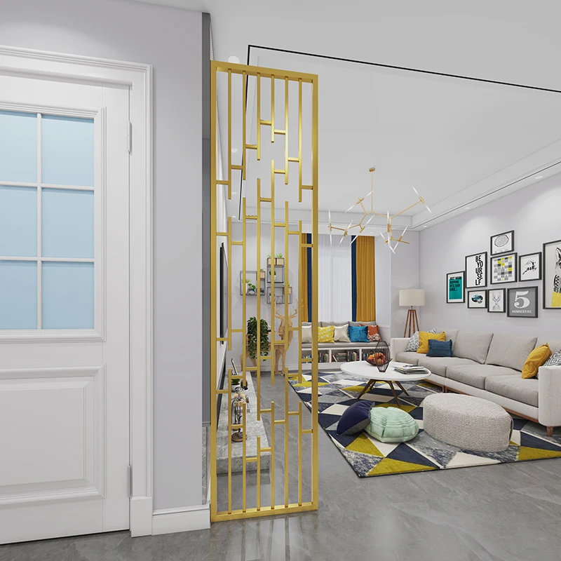 

Stainless steel screen partition wall titanium metal light luxury hollow Nordic minimalist modern porch restaurant