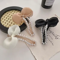 sweet bow hairpins solid color bowknot hair clips for girls pearl mesh bow barrettes duckbill clip women hair accessories