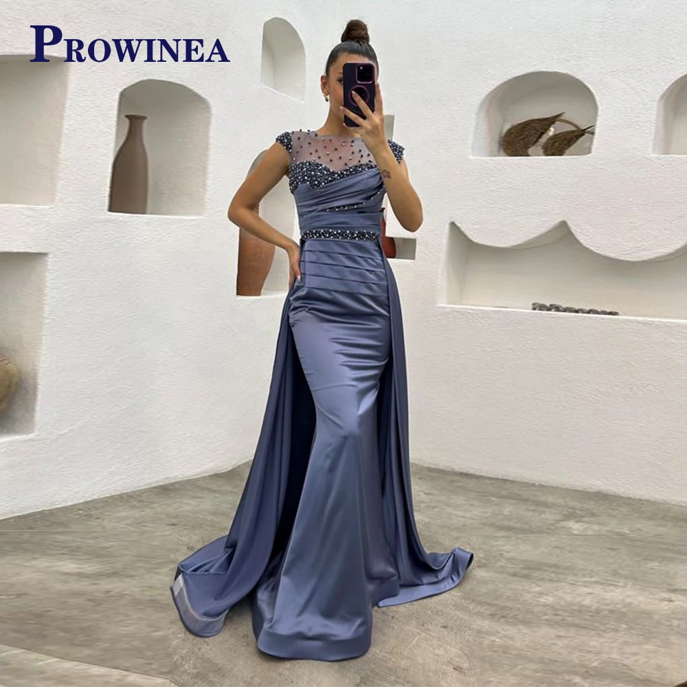 

Prowinea Fashionable Jewel Neck Prom Dresses For Women Mermaid Cap Sleeves Beads Rhinestones Robes De Soirée Custom Made