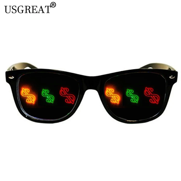 

3D Dollar Effect Diffraction Glasses Frame Men Women Gray/ Clear Lens Rectangle Sunglasses Watch The Lights Change To $ Shape