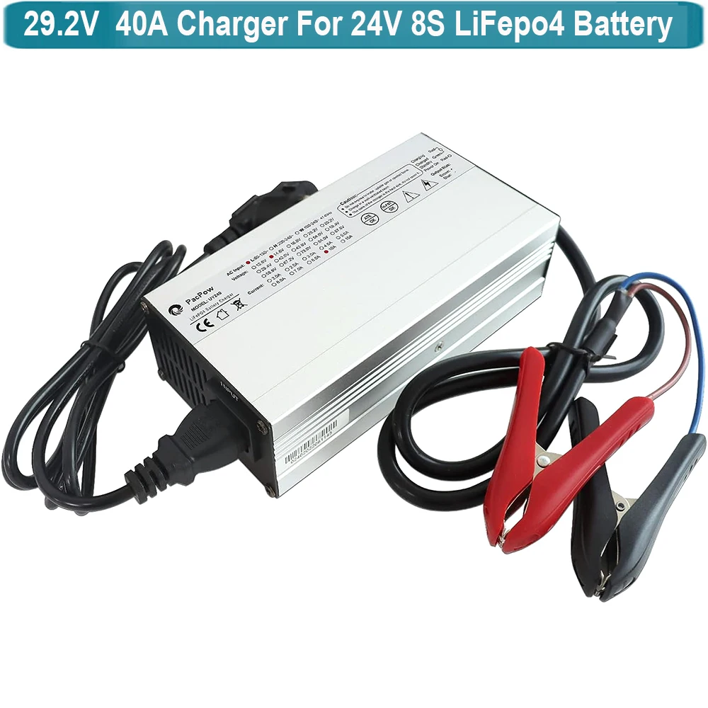 

24V LifePO4 Battery Charger 29.2V 40A Multi-Stage Charger for Car RV Marine Boat 24 Volt LiFePO4 Lithium Iron Phosphate Battery