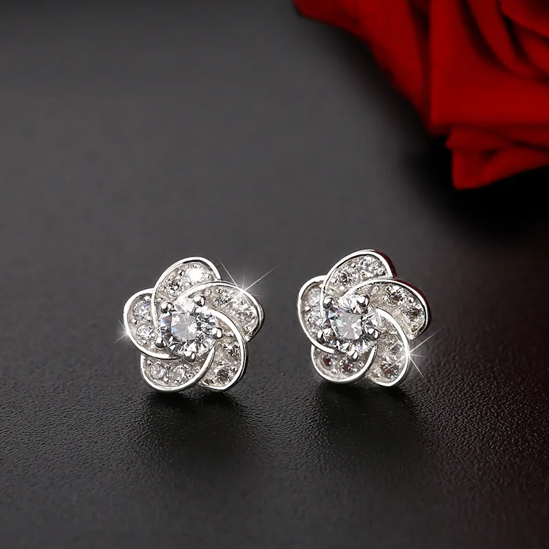 

Prevent Allergy Silver Piercing Flower Christmas Stud Earrings for Women Accessories pendientes girls earrings eh1315